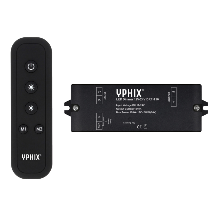 YPHIX LED Dimmer 12V-24V, DRF-T10, 10A, incl. afstandsbediening | LEDdirect